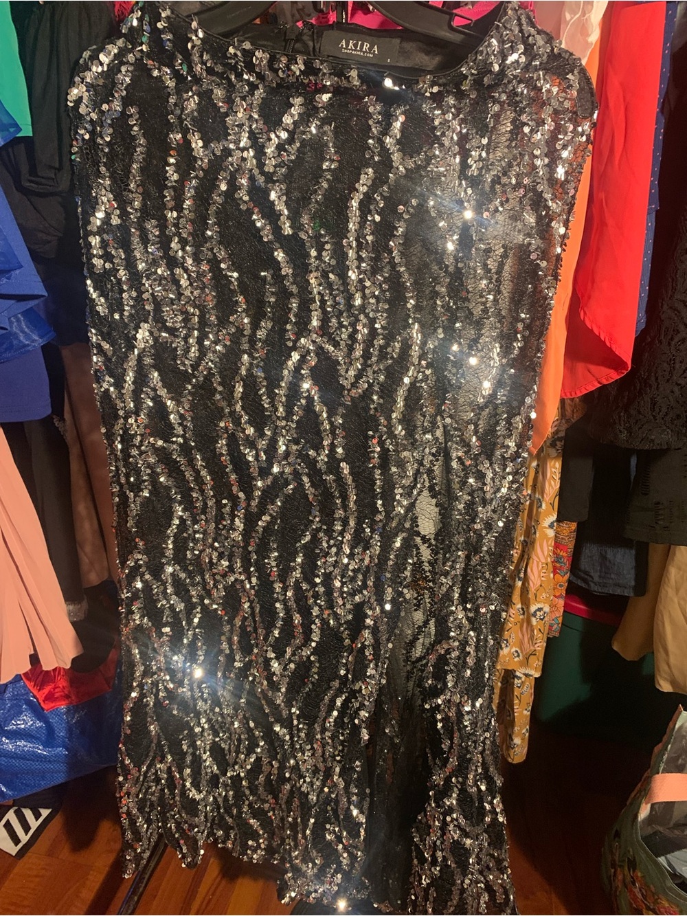 Black sequins netting skirt women